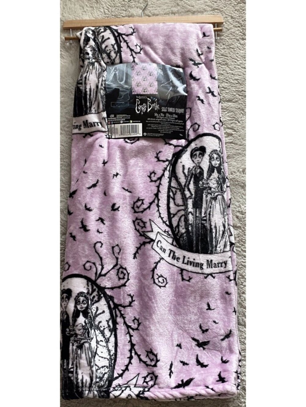 TIM BURTONS CORPSE BRIDE & Victor SOFT PLUSH THROW 50” X 70” Halloween Pink NEW